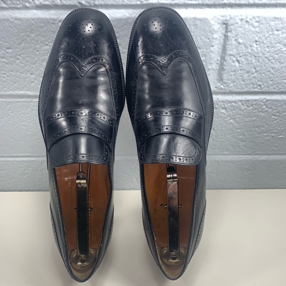 Salvatore Ferragamo Black Wingtip Oxford Driving Shoes Leather Slip On Mens 9 - Picture 5 of 8